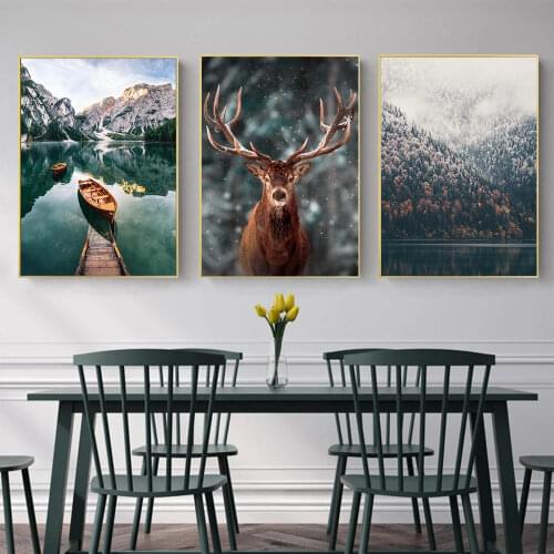Unframed Deer Lake Forest Canvas Painting For Bedroom Decor Wall Art Picuture Poster No Frame Flog Mountain Landscpae Modern
