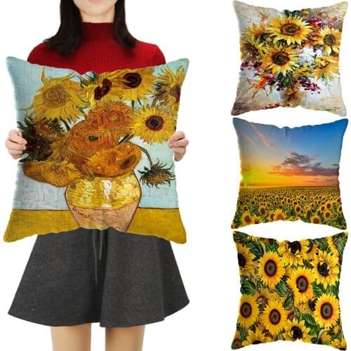 Van Gogh Oil Painting Starry Night Sunflower Abstract Canvas Pillow Case Pillows Sofa Cushion Cover Living Room Cushions Bedroo