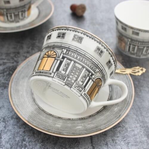 Schwanberg Coffee Set High-end coffee cup & saucer Gold-plated Plate Architectural Design Drinkware Swan Castle Bone China