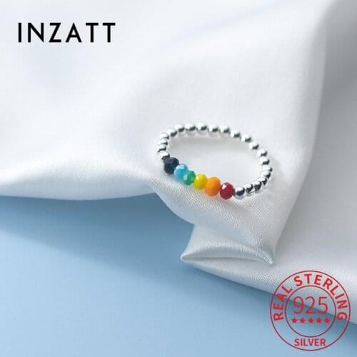 INZATT Real 925 Sterling Silver Bead Colored Stone Ring For Women Bohemian Fine Jewelry Minimalist Accessories Drop Shipping