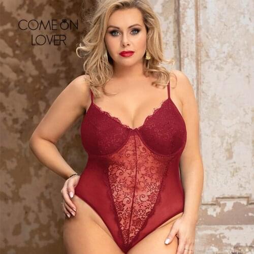 Comeonlover Fashion Solid Color High Quality Lace Splicing Sexy Teddy With Underwire Plus Size Sleeveless Bodysuits RE80959