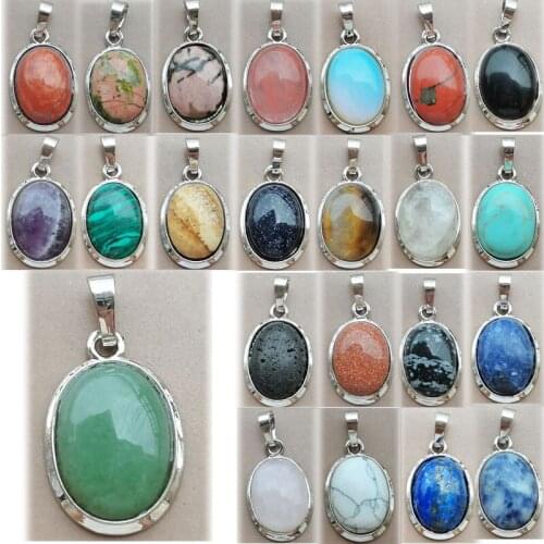 Crystal Tiger Eye Aventurine Malachite Howlite Carnlian Tiger Eye Opal Blue Sand Goldstone Lava Jaspe Oval Pendant Bead WFH864