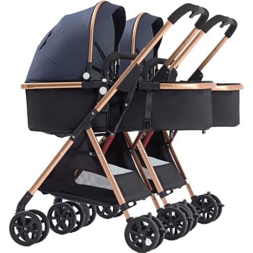 Twin stroller light folding, sitting, lying and detachable two-way two-way high view baby stroller