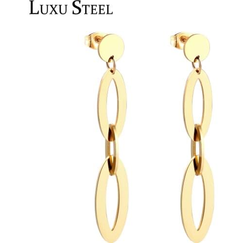 LUXUSTEEL aretes Stainless Steel Geometry Drop Earrings Women Girl Statement Jewelry Gold Silver Color Push Back Jewelry Party