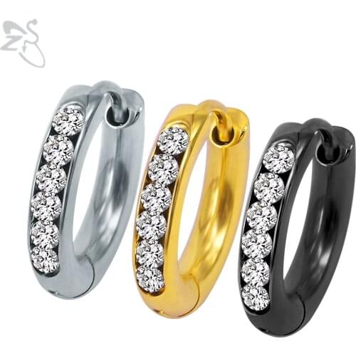 Cute Small Hoop Earrings With Cubic Zirconia Crystal Surgical Steel Round Earring Creolen Piercings Ear Helix Hoops Jewellery