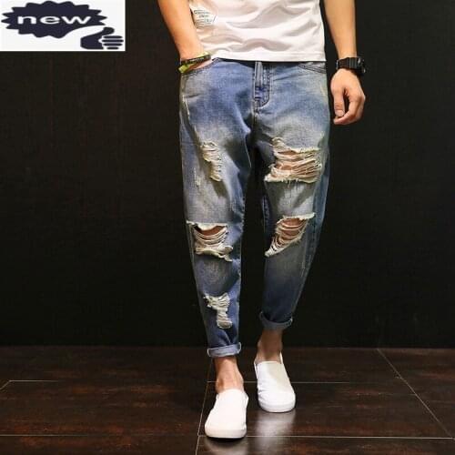 Fashion Men Baggy Hole Ripped Jeans Loose Fit Jogger Hip Hop Male Denim Trousers Large Size Hippie Harem Pants Cowboy Streetwear