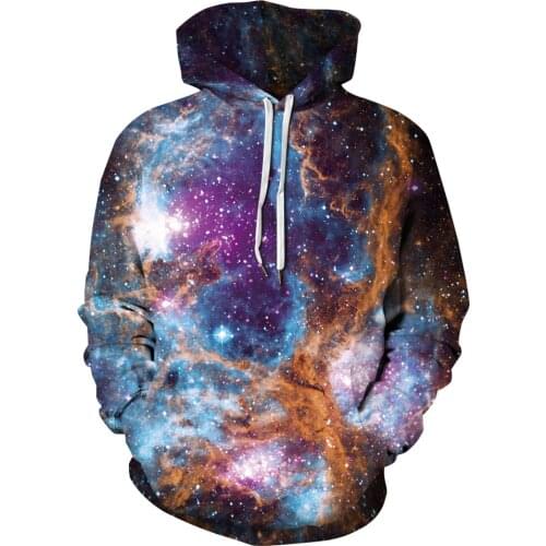 Mens Jackets Hooded Coats Casual Sweatshirts Male Fashion Loose Hip-Hop Couples 3D Starry Print Top for Fall 2021 Personality