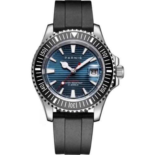 Parnis 40mm diver Automatic Watch blue dial Miyota 8215 Movement 5bar waterproof Sapphire glass Mens Watches