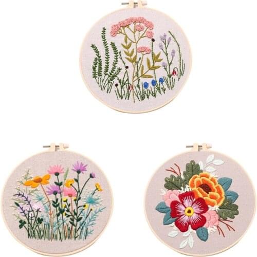 Embroidery Starters Kit with Pattern for Beginners, 3 Pack Cross Stitch Kits H3CF