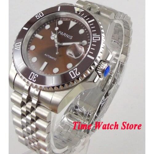 Parnis 40mm MIYOTA 5ATM SUB Luxury wrist mens watch waterproof sapphire coffee dial Jubilee luminous Automatic mechanical 1058