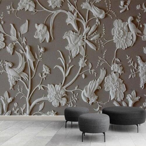 Custom Mural Wallpaper Papel De Parede 3D Abstract Embossed Flowers Birds Bedroom Living Room Background Decor Photo Wall Paper