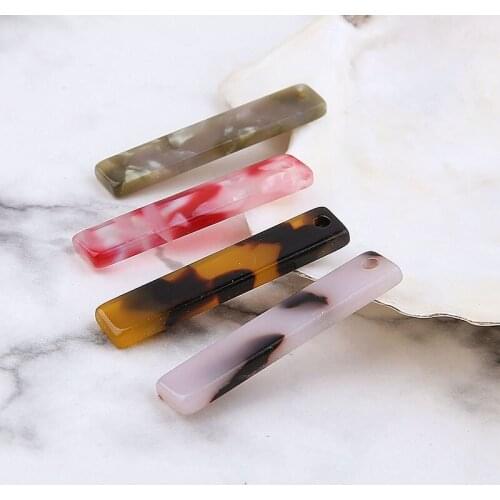 Newest 50pcs 6*32MM Colorful Rectangle Shape DIY Jewelry Acrylic Acid Acetic Plastic Jewelry Charms Ornament Accessory Pendants