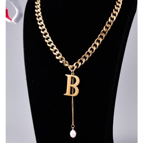 New Elegant B Natural Pearl Pendant Chain Necklace Trendy Gold Metal 18 K Plated Stainless Steel Collar Necklace Jewelry Gift