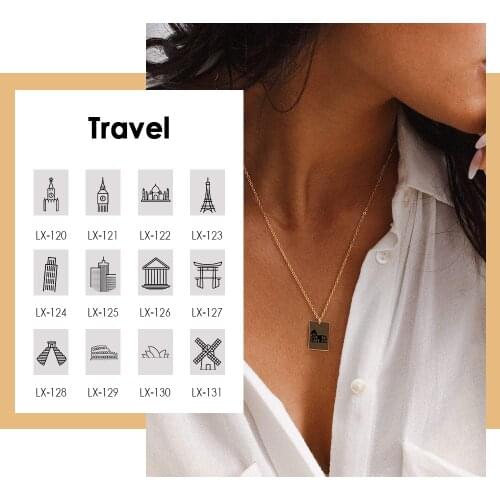 Visunion Simple Square Pendant Necklace Famous Country Engraving Pattern Necklace 316L Stainless Steel Necklace Jewelry Gift