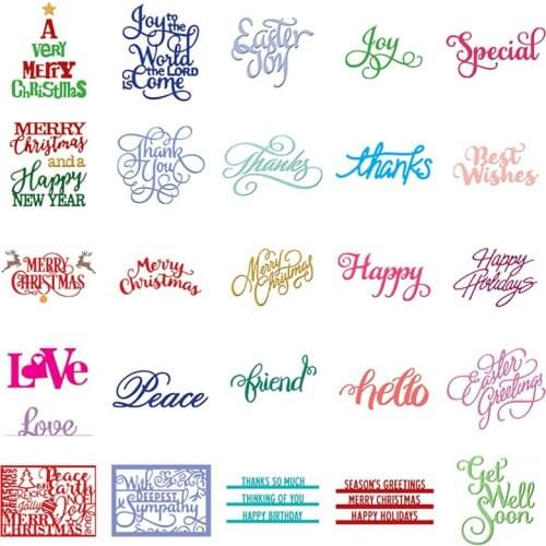 Merry Christmas Happy Holidays Thanks So Much Best Wishes English Words Line Border Cutting Dies DIY Scrapbooking Craft Cards