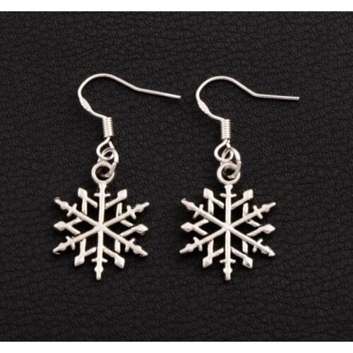 32pair 15.5x37.2mm zinc alloy Slim Snowflake Metal Alloy Earrings Fish Ear Hook Dangle E790