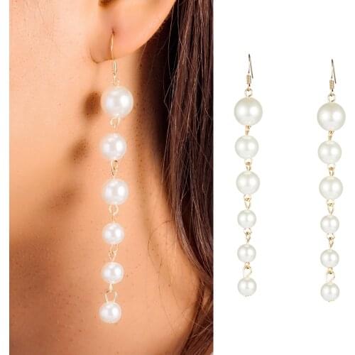 KISSWIFE 2018 New Earrings Long Pearl Earrings Pendant Exaggerated Earrings Simple Earrings Female Temperament