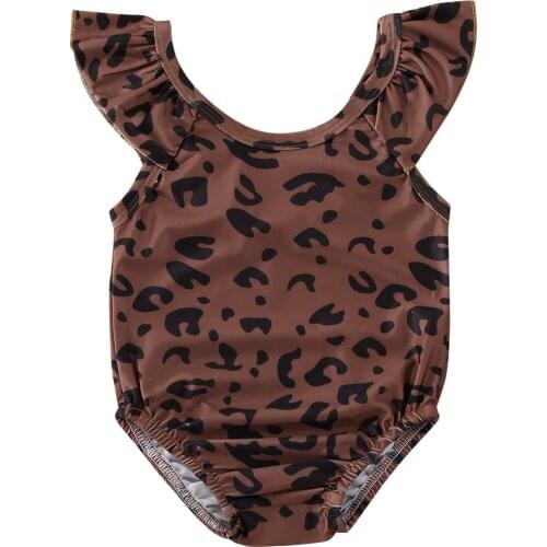 Toddler Kid Baby Girls Swimsuit Off-Shoulder Leopard Print Ruffle One Piece Swimwear Beach Beachwear Costume Bathing Suit 12M-5T