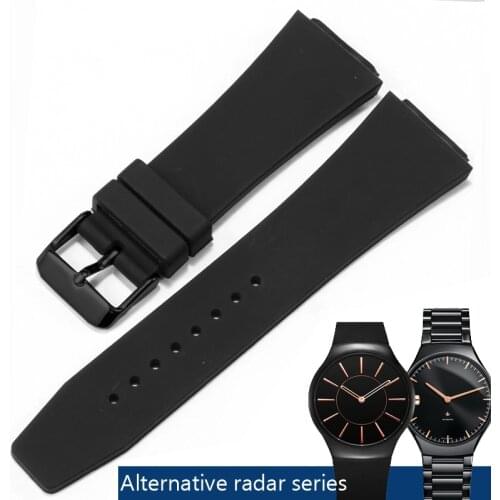 Silicone Strap Substitute Rado TRUE THINLINE Series Black Rubber Waterproof Watch Chain Convex Mouth 24x18 Accessories