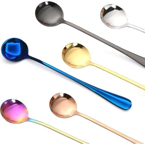 Steel Spoon Long Handle Spoons Flatware Coffee Drinking Tools Kitchen Gadget