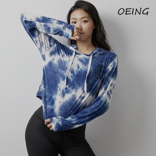 Long Sleeve Yoga Hoodies Shirts Workout Print Fashion Sport Wear Loose Breathable Women Jogging Tops