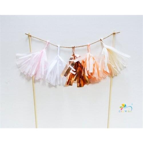 1 set Mini Tassel Bunting Cake Topper Tissue Paper Cake Topper For Wedding Kids Birthday Baby Shower Party Cake Decorations