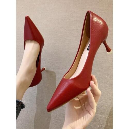 High Heel 2020 New Thin Heels Women Single Shoes Wild Professional Black Soft Leather Work Shoes Elegant Lady Pointed Toe Pumps