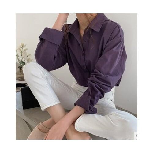 Vintage Workwear Purple Shirts Turn-down Collar Tops Women Blouse Shirts 4XL Plus Size Autumn Winter Thicker Female Blouse SL89
