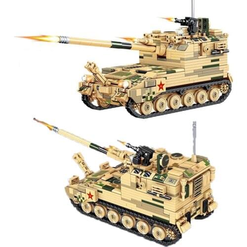 Military Series Self-propelled Artillery Tank Building Blocks War Tank 3D Model Bricks For Children Birthday Toys Gifts