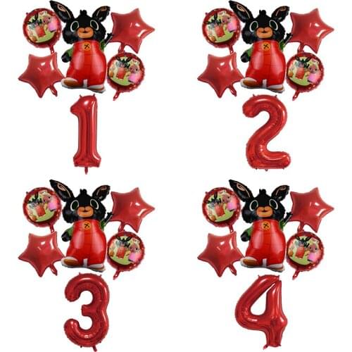 6 Pieces Of Animal Cartoon Rabbit Balloon Digital Aluminum Film Balloon Baby Birthday Party Decoration Children Party Toy Happy