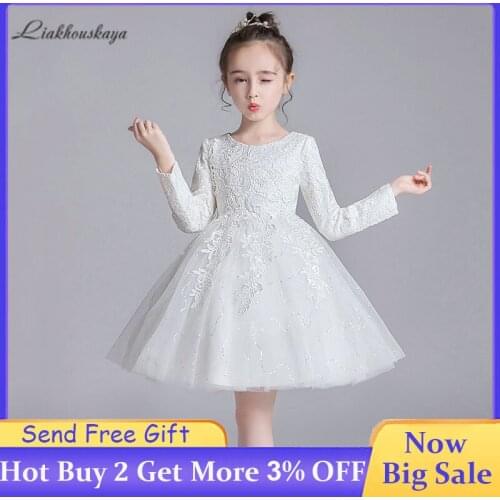 High-End Girls Wedding Party Flower Dress Girls Evening Dress For Wedding Birthday Kids Dresses Princess Lace Sequin Party Dress