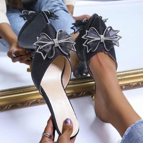 2021 Trend Summer Women Office Sandals Thin High Heel Pointed Toe Crystal Butterfly-knot Fashion Modern Dress Shoes Ladies