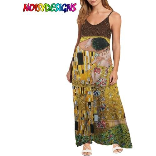 NOISYDESIGNS Gustav Klimt The Kiss Prints Women Summer Long Dress Adults Stylish Sexy Loose Dress for Streetwear Sling Dress