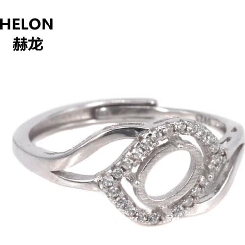 10pcs/lot Wholesale 925 Sterling Silver Women Engagement Wedding Ring Crystal 7x5mm Oval Cabochon Semi Mount Ring Setting