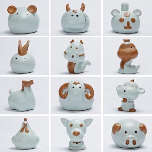 Zodiac ornament Handicraft ceramics Goat rat ox tiger rabbit Snake horse Monkey chicken dog Pig feng shui decoration
