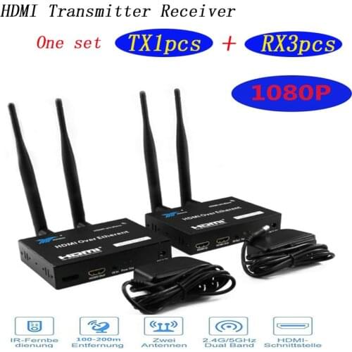 1 Tx To Many Rx 200M Wireless HDMI Extender 1tx To 3rx 1x3 Splitter HDMI Cable Extension Audio Video Converter Multi 3tx To One