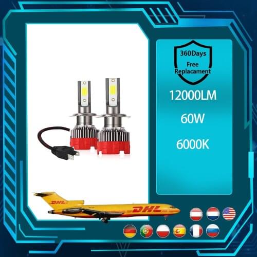2Pcs 60w 12000LM LED Car Haedlight Bulbs H1 H4 H7 H11 9006 9005 EV18 Waterproof 12V 6000K Car Auto Fog Light Led Bulb