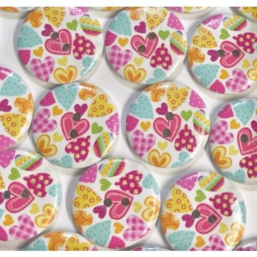 20pcs 30mm Large Wood Round 2 Holes Mixed Heart Pattern Buttons DIY Sewing Accessories Embellishments Crafts
