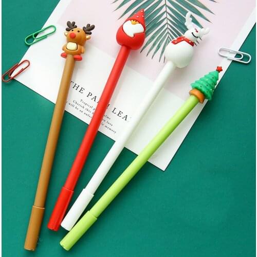 24Pcs/Batch Cute Stationery Kawaii Pens Merry Christmas Ballpoint Rollerball Funny School Accessory Item Kit 2021 Black Blue Ink