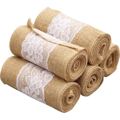 5Pcs Burlap Lace Chair Sashes Hessian Jute Chair Cover Bows for Wedding Decoration,Party,Birthday,Engagement,Home Decor