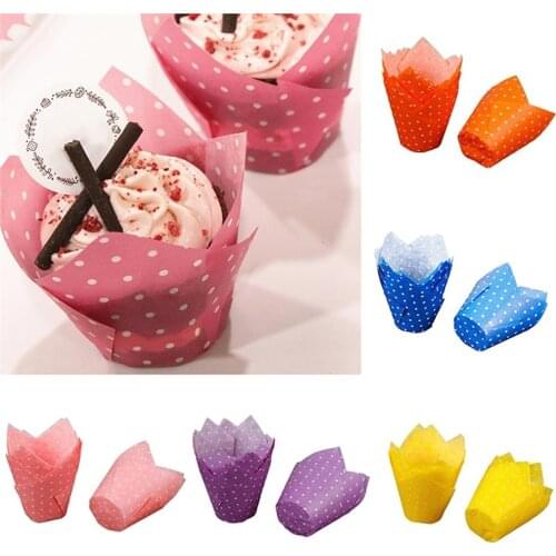 50Pcs Dots High Temperature Resistant Cake Paper Cup Tulip Muffin Case Liners Cake Tools