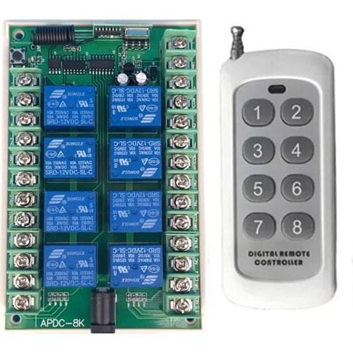 500m DC 12V 24V 8CH 8 CH Wireless Remote Control LED Light Switch Relay Output Radio RF Transmitter And 315/433 MHz Receiver