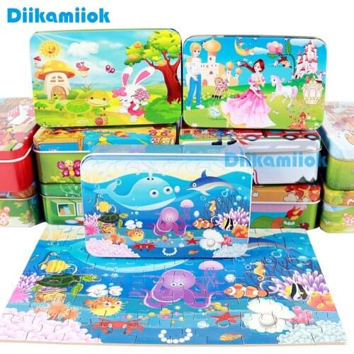 2019 New Style 60 Pieces Wooden Puzzle Parent-Child Game Kids Cartoon Vehicle/ Marine Animal Wood Jigsaw Toys for Children Gift