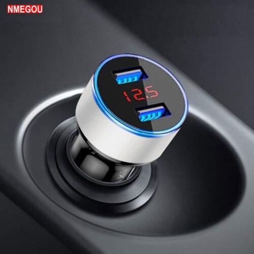 2-port Usb Car Charger Cigarette Lighter Adapter Display Carcharger for IPhone Ipad Samsung Xiaomi Huawei Fast Auto Laadstation