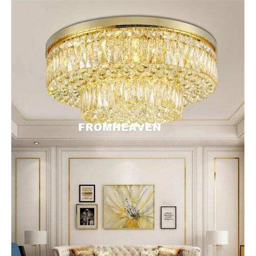 Free Shipping Modern Luxury Crystal Ceiling Lamp Living Room D60cm/D80cm Golden Home Decora Ceiling Lighting LED Crystal Lights