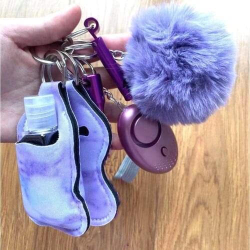 Safety Keychain for Women Set with Alarm Pom Pom Wristlet Keychain Bottle Opene Lip Balm Holder Hand Wash Holder