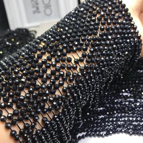 Natural Stone Beads Black Tourmaline Faceted Loose Beads Jewelry Charm DIY Creative Making Necklace Bracelet Accessories 39cm