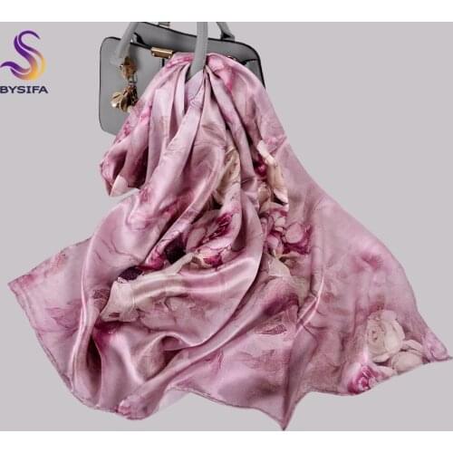 [BYSIFA] New Coffee Women Pure Silk Scarves Shawls Fashion Chinese Peony Elegant Long Scarves Winter LadiesWarm Neck Scarf Hijab