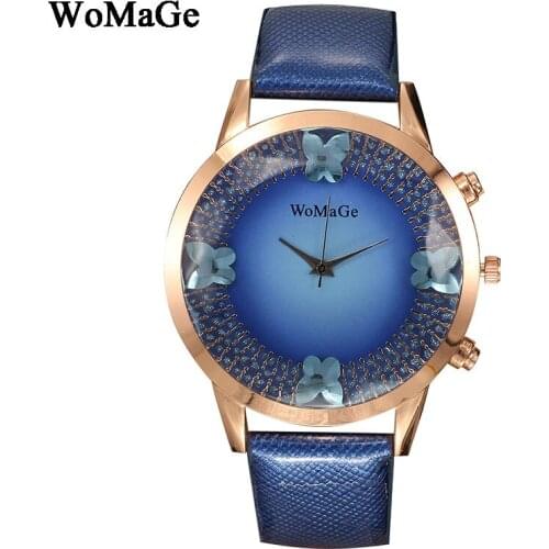 New Fashion 3D Butterfly Rose Gold Dial Top Luxury brand quartz watch Women casual Leather watches Lady hot Clock Reloj mujeres