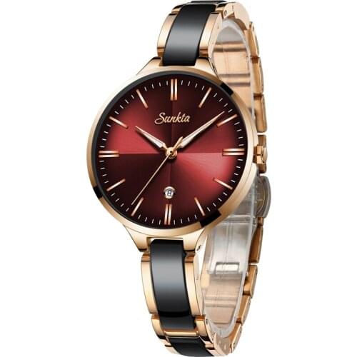 Reloj Mujer SUNKTA Fashion Women Watches Rose Red Ladies Bracelet Watches 2019New Creative Waterproof Quartz Watches For Women